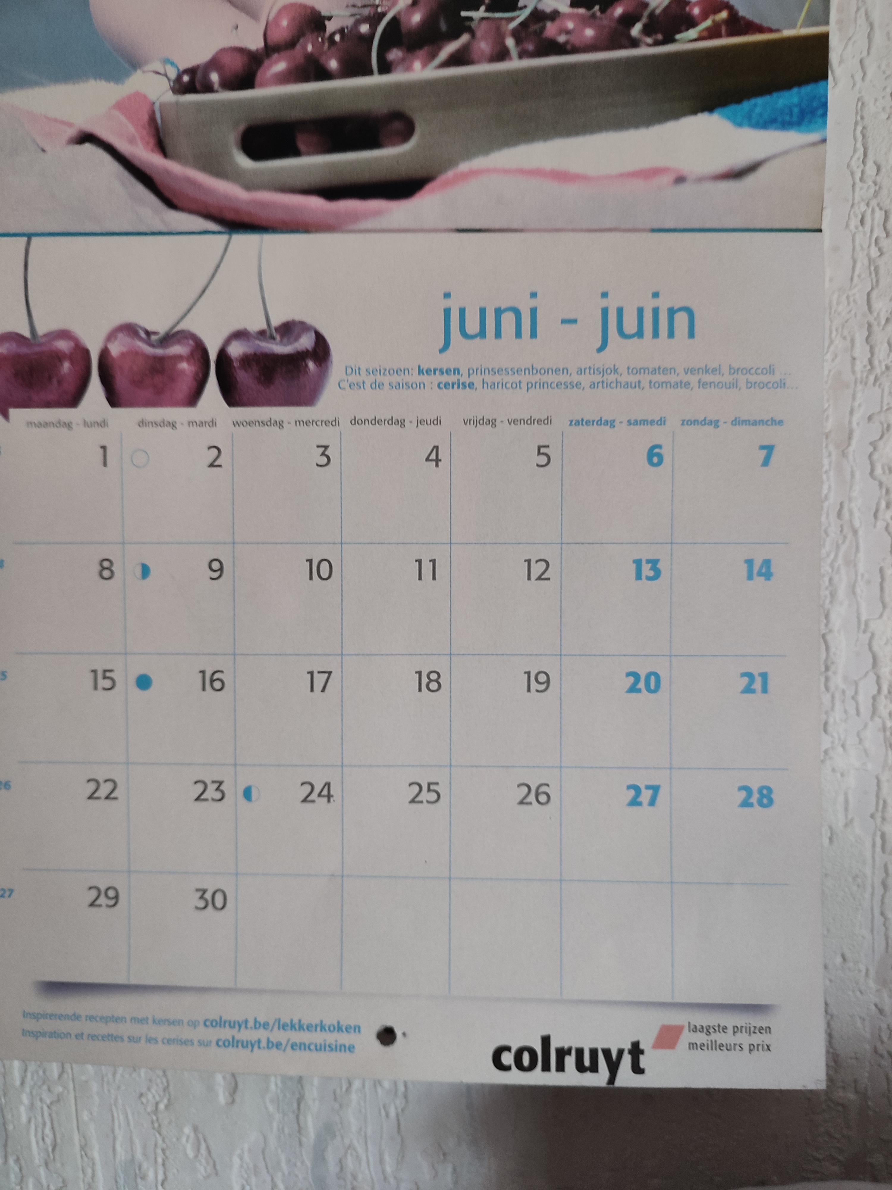 Calendrier figé sur juin 2015